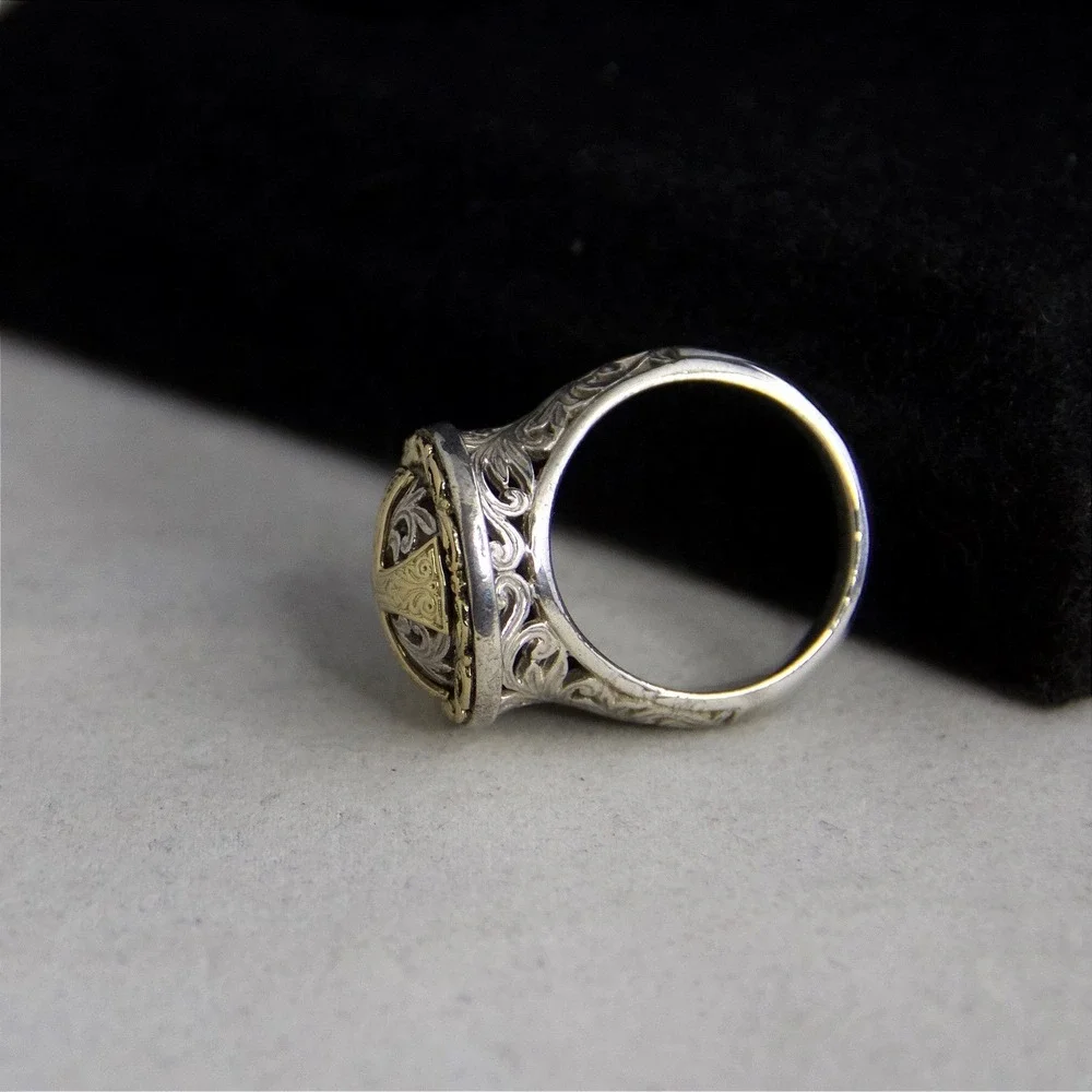 Konstantino Sterling Silver 18k Gold Maltese Cross Filigree Ring Size 12.5